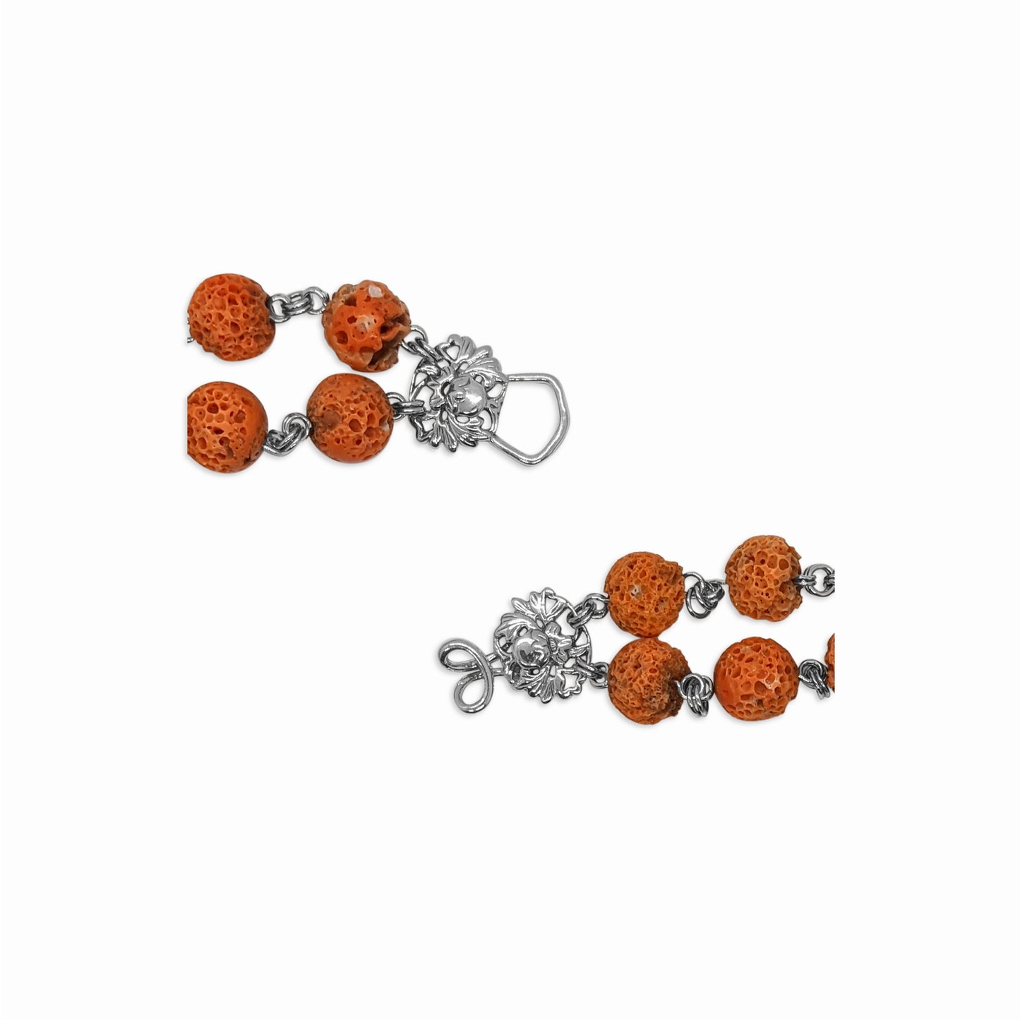 One of a Kind Coral Double Strand Necklace in Sterling Silver