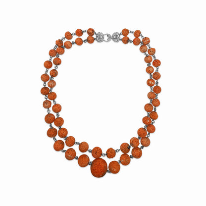 One of a Kind Coral Double Strand Necklace in Sterling Silver