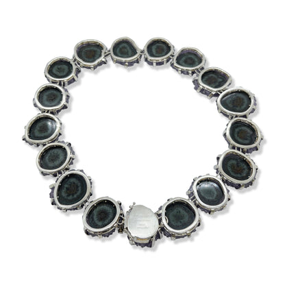 One of a Kind Criss Cross Petrified Wood Necklace in Sterling Silver