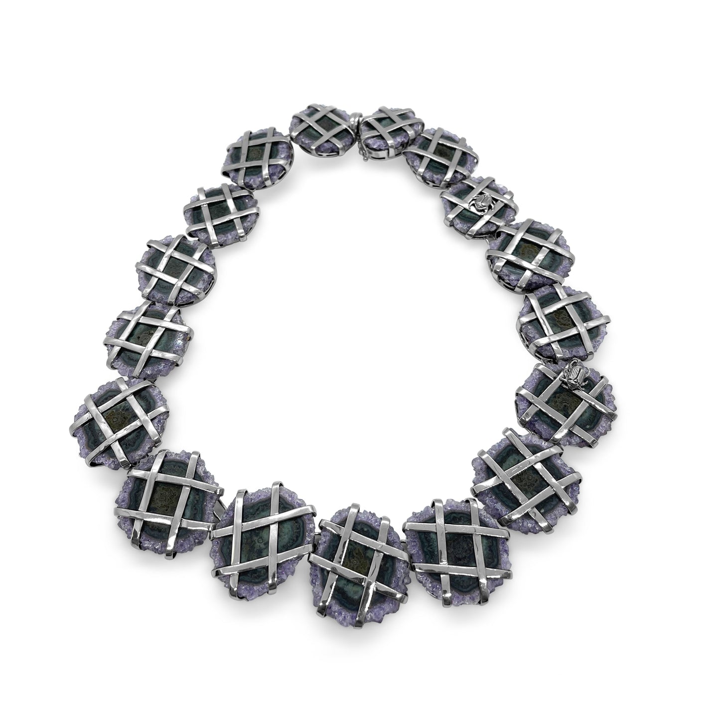 One of a Kind Criss Cross Petrified Wood Necklace in Sterling Silver