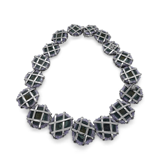 One of a Kind Criss Cross Petrified Wood Necklace in Sterling Silver