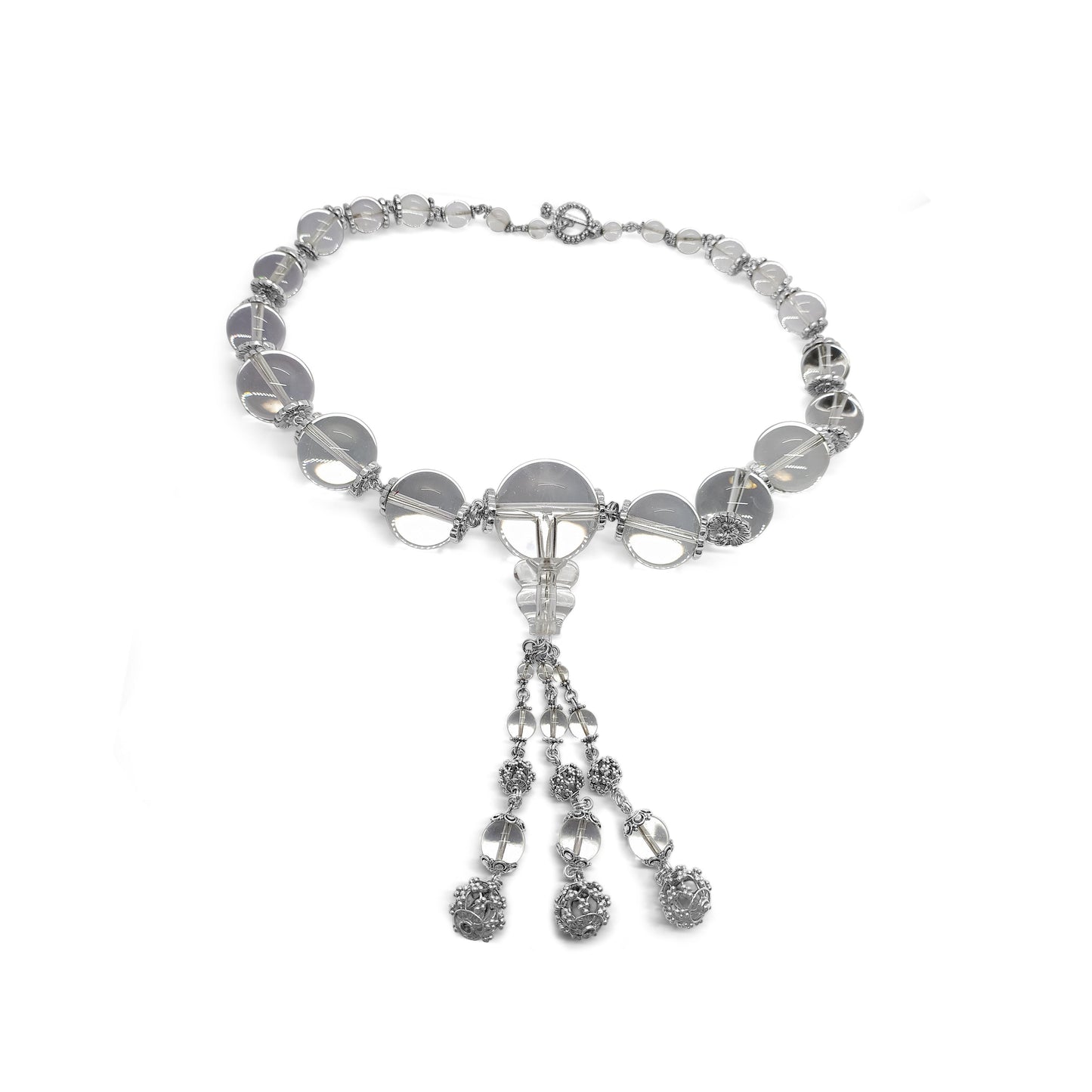 One of a Kind Natural Quartz and Sterling Silver Tassel Necklace