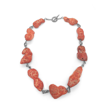 One of a Kind Apple Coral Necklace in Sterling Silver