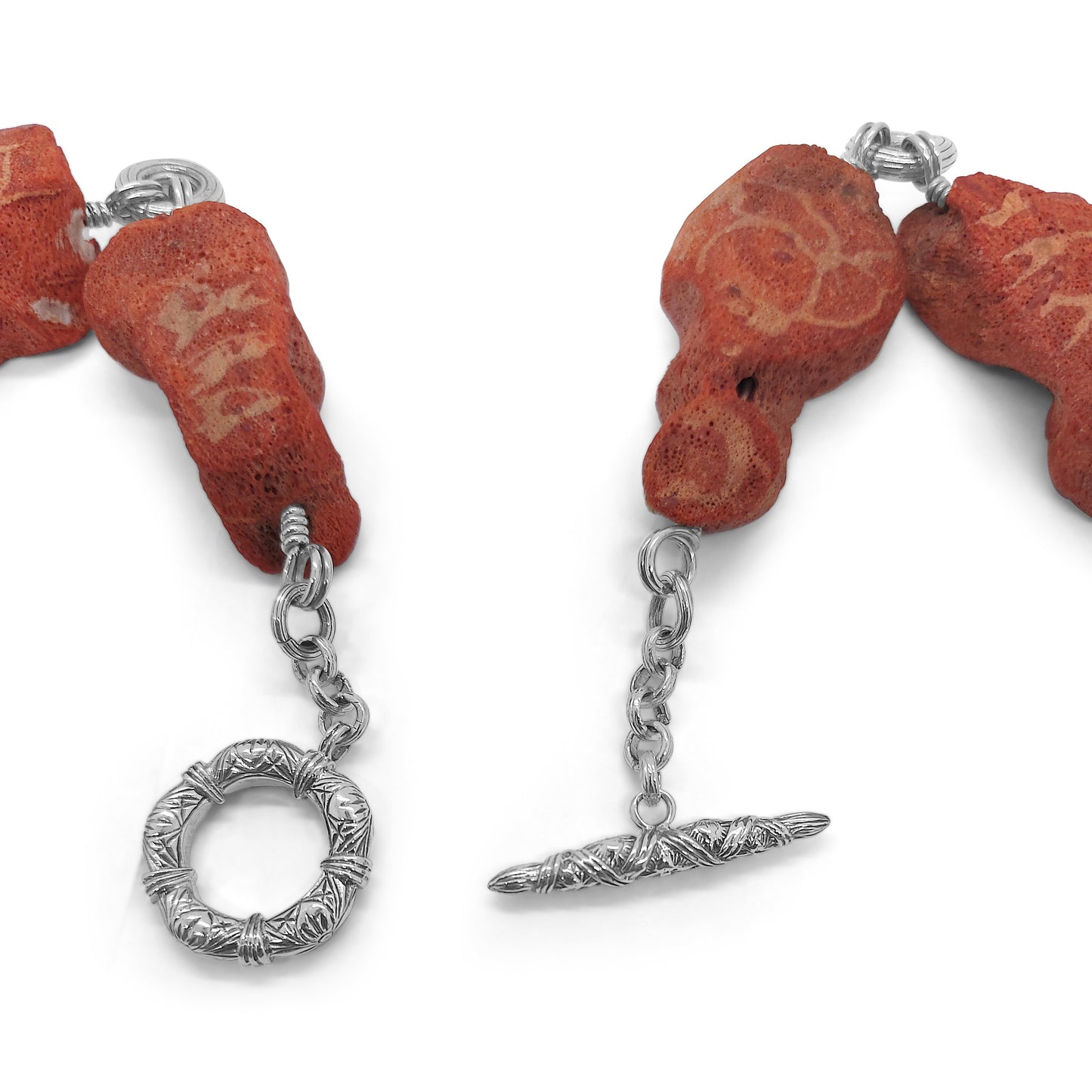 One of a Kind Apple Coral Necklace in Sterling Silver