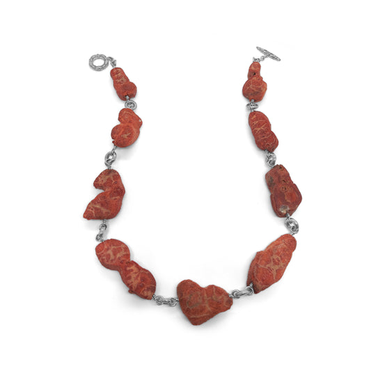 One of a Kind Apple Coral Necklace in Sterling Silver