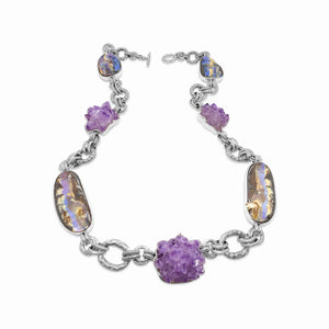 One of a Kind Boulder Opal Amethyst Druzy Necklace in Sterling Silver with 18K Gold Adam