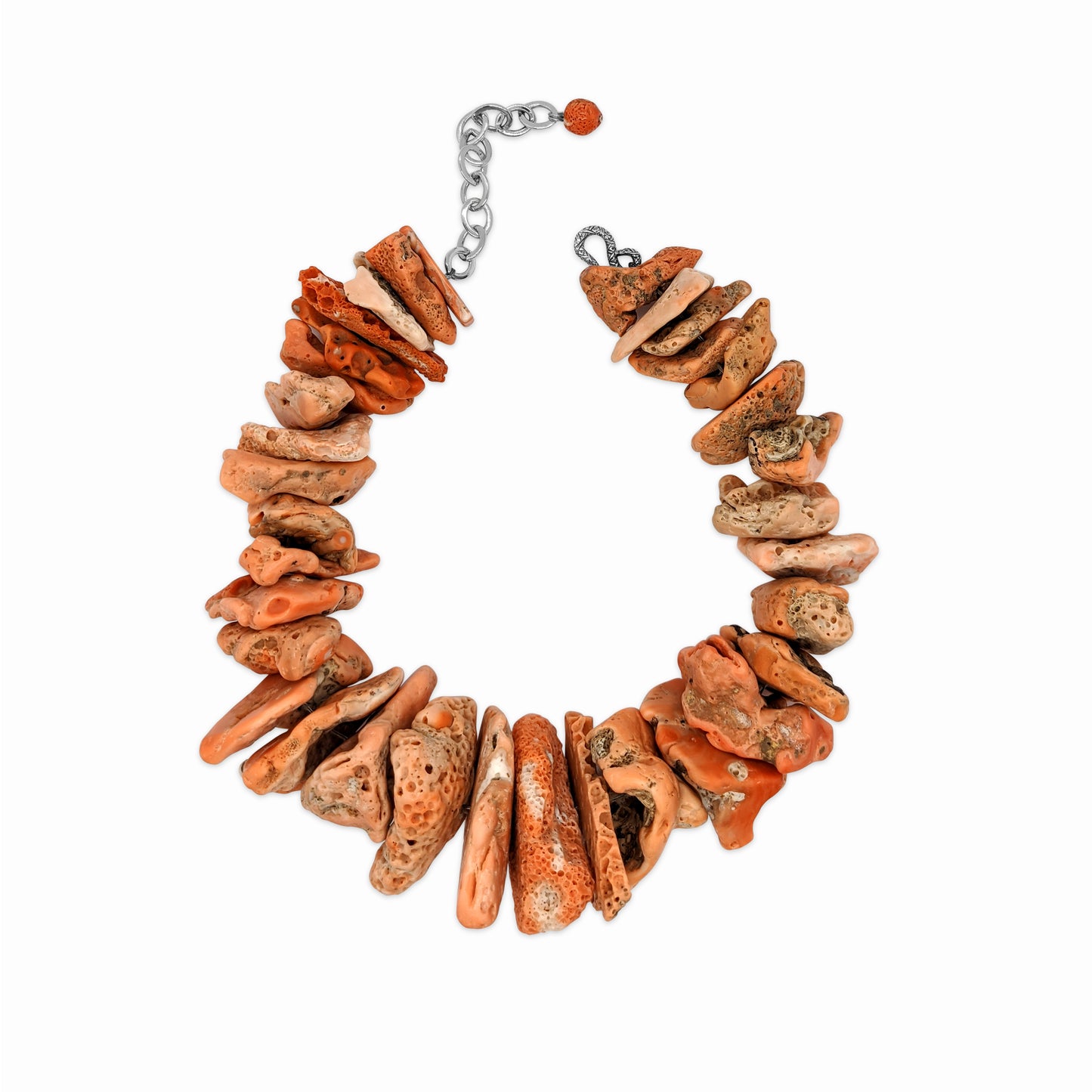 One of a Kind Natural Coral Necklace in Sterling Silver