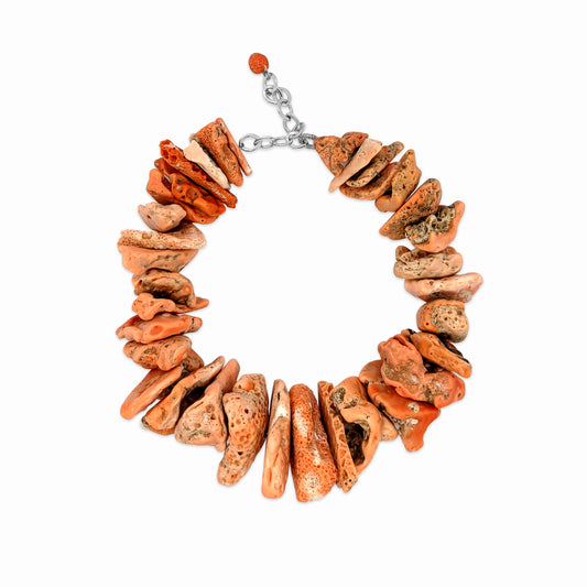 One of a Kind Natural Coral Necklace in Sterling Silver