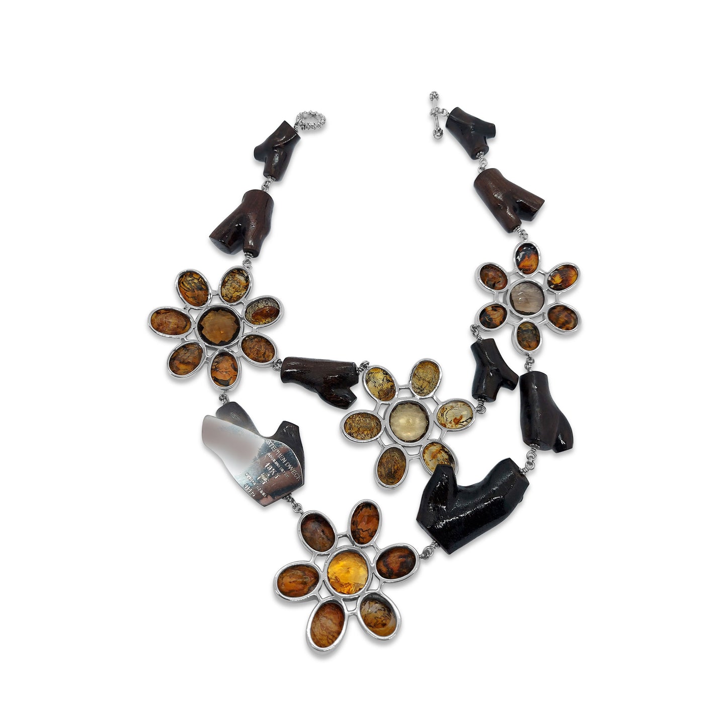 Dendritic Quartz Cognac Quartz Citrine with Branch Wood Necklace in Sterling Silver with 18K Gold Adam