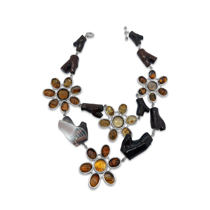 Dendritic Quartz Cognac Quartz Citrine with Branch Wood Necklace in Sterling Silver with 18K Gold Adam