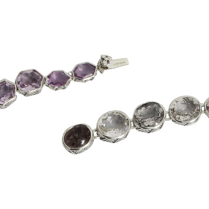 One of a Kind Chalcedony Black Hair Rutilated Quartz Amethyst and Hand Carved Mother of Pearl Necklace in Sterling Silver with 18K Gold Adam