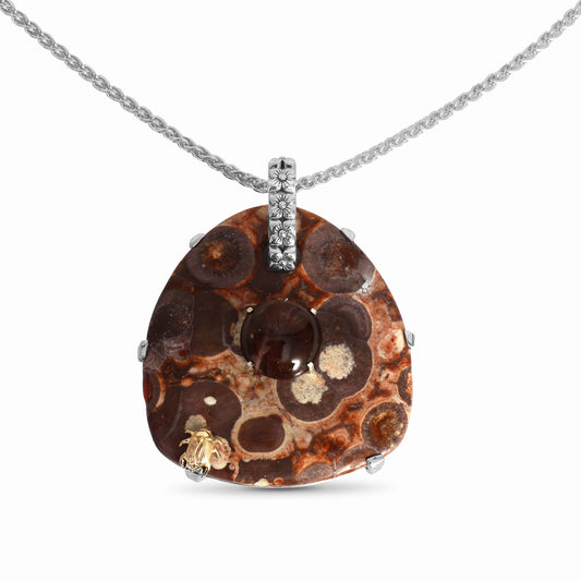 One of a Kind Star Ruby and Jasper Pendant in Sterling Silver with 18K Gold Adam