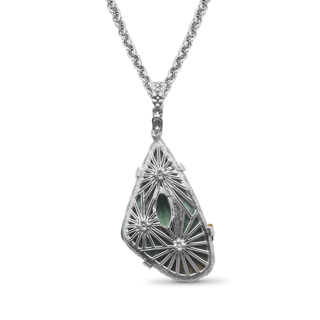 One of a Kind Faceted Green Prasiolite and Natural Turquoise Pendant in Sterling Silver with 18K Gold Adam