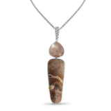 One of a Kind Circle Cliff Petrified Wood Faceted Red Hair Rutilated Quartz and Faceted Natural Quartz in Sterling Silver with 18K Gold Diamond Pave Adam