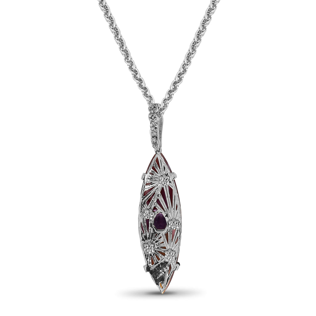 One of a Kind 32.85ct Laguna Agate Galactical Amethyst and Amethyst Bead Pendant in Sterling Silver with 18K Gold Adam