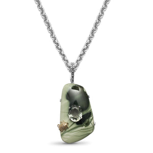 One of a Kind Faceted Green Prasiolite and Imperial Jasper Pendant in Sterling Silver with 18K Gold Adam