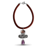 One of a Kind Amethyst Mookaite Jasper and Ametrine Shagreen Collar Necklace in Sterling Silver with 18K Gold Diamond Pave Adam