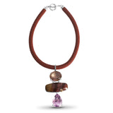 One of a Kind Amethyst Mookaite Jasper and Ametrine Shagreen Collar Necklace in Sterling Silver with 18K Gold Diamond Pave Adam
