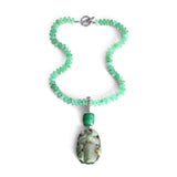 One of a Kind Vintage Hand Carved Jade Faceted Chrysoprase and Chrysoprase Bead Necklace in Sterling Silver with 18K Gold Adam