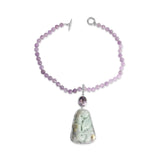 One of a Kind Vintage Hand Carved Jade and Faceted Amethyst Necklace in Sterling Silver with 18K Gold Adam