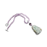 One of a Kind Vintage Hand Carved Jade and Faceted Amethyst Necklace in Sterling Silver with 18K Gold Adam