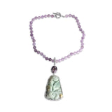 One of a Kind Vintage Hand Carved Jade and Faceted Amethyst Necklace in Sterling Silver with 18K Gold Adam