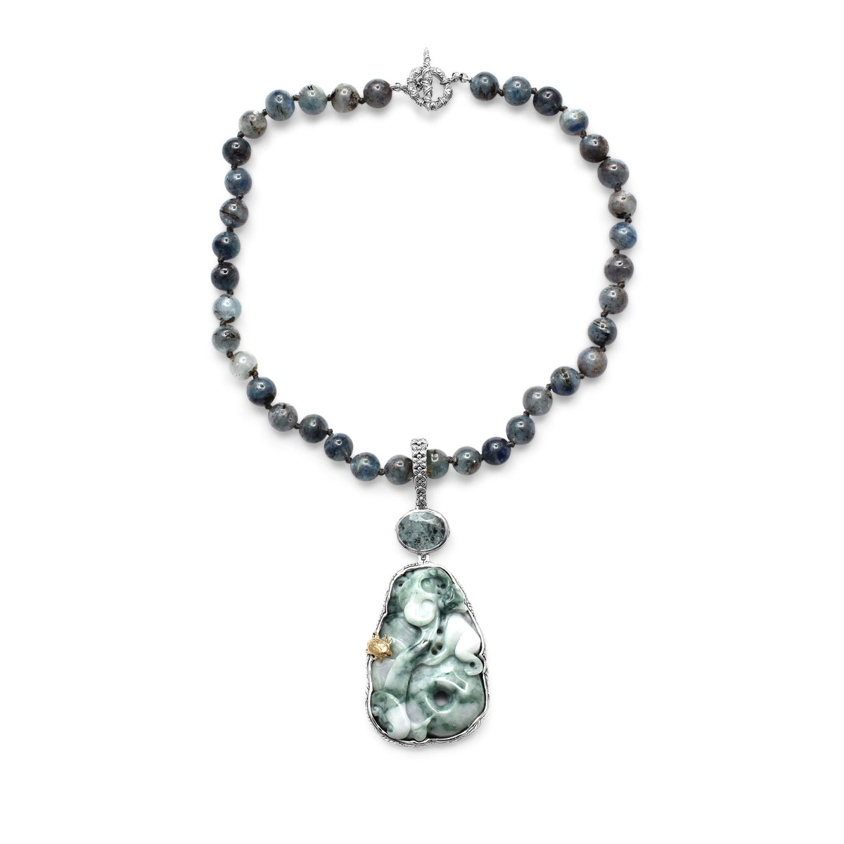 One of a Kind Vintage Hand Carved Jade Rutilated Aquamarine and 