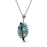 One of a Kind Turquoise Green Tourmaline Blue Topaz 18K Gold Bezel and Diamond 0.15ct Pendant in Sterling Silver with 18K Gold Diamond Pave Adam