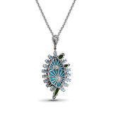 One of a Kind Turquoise Green Tourmaline Blue Topaz 18K Gold Bezel and Diamond 0.15ct Pendant in Sterling Silver with 18K Gold Diamond Pave Adam