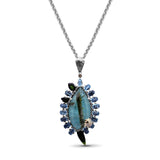 One of a Kind Turquoise Green Tourmaline Blue Topaz 18K Gold Bezel and Diamond 0.15ct Pendant in Sterling Silver with 18K Gold Diamond Pave Adam