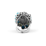 One of a Kind Turquoise and Green Tourmaline Ring in Sterling Silver With 18K Gold Flowers and 18K Adam