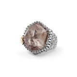 One of a Kind Rutilated Quartz and Champagne Diamond 0.35ct Ring in Sterling Silver with 18K Gold Adam