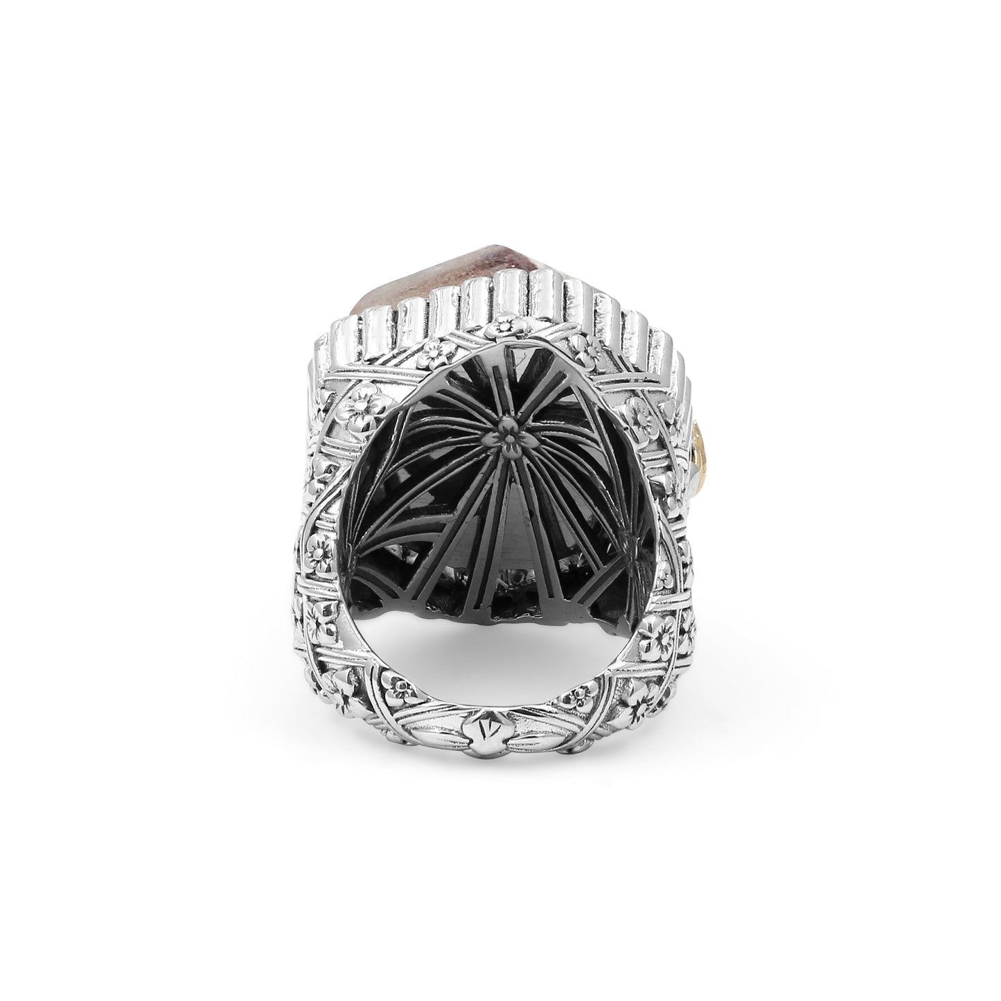 One of a Kind Rutilated Quartz and Champagne Diamond 0.35ct Ring in Sterling Silver with 18K Gold Adam