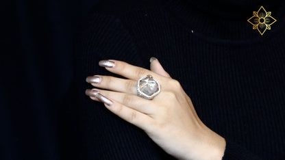 One of a Kind Rutilated Quartz and Champagne Diamond 0.35ct Ring in Sterling Silver with 18K Gold Adam