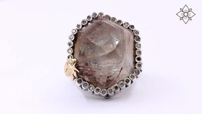 One of a Kind Rutilated Quartz and Champagne Diamond 0.35ct Ring in Sterling Silver with 18K Gold Adam