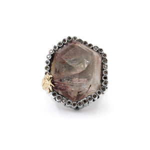 One of a Kind Rutilated Quartz and Champagne Diamond 0.35ct Ring in Sterling Silver with 18K Gold Adam