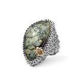 One of a Kind Turquoise and Black Diamond 0.45ct Ring in Sterling Silver with 18K Gold Adam