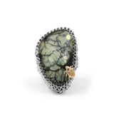 One of a Kind Turquoise and Black Diamond 0.45ct Ring in Sterling Silver with 18K Gold Adam