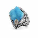 One of a Kind Natural Hemimorphite and Diamond 0.45ct Ring in Sterling Silver with 18K Gold Diamond Pave Adam