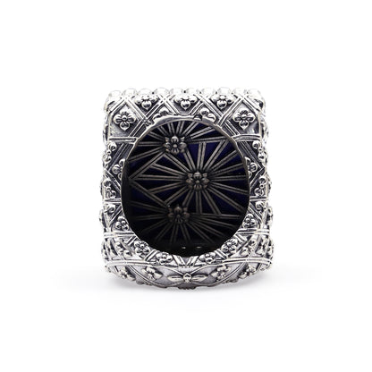 Faceted Lapis and Diamond 0.50ct Ring in Sterling Silver with 18K Gold Diamond Pave Adam