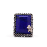 Faceted Lapis and Diamond 0.50ct Ring in Sterling Silver with 18K Gold Diamond Pave Adam