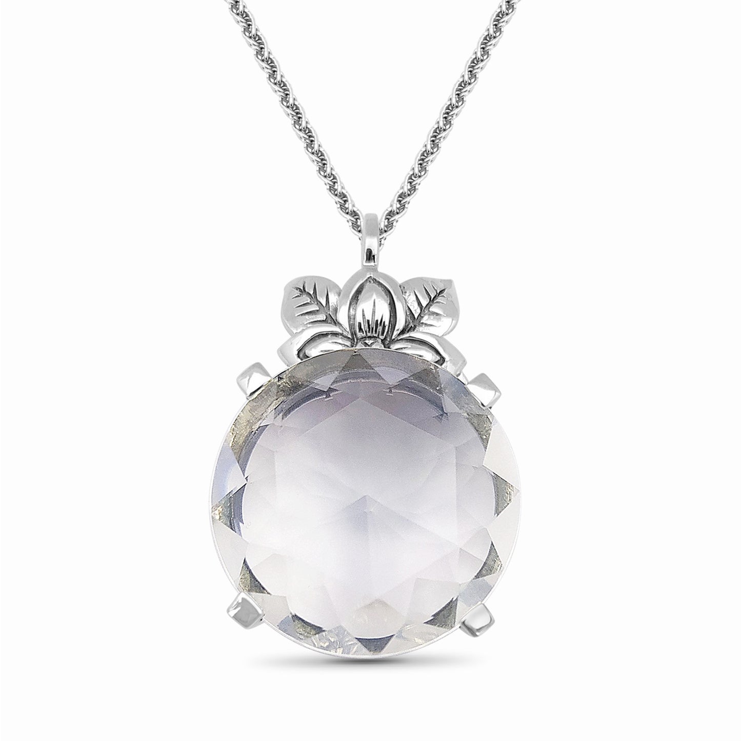 Garden of Stephen Faceted Milky Quartz Pendant in Sterling Silver