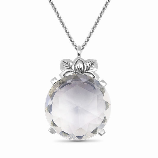 Garden of Stephen Faceted Milky Quartz Pendant in Sterling Silver