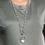Garden of Stephen Faceted Natural Quartz and Abalone Pendant with Sterling Silver Link Chain