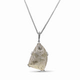 Garden of Stephen Pendant of Hand Carved Natural Quartz Framed in Sterling Silver Etched Sunray Pattern, Sterling Chain