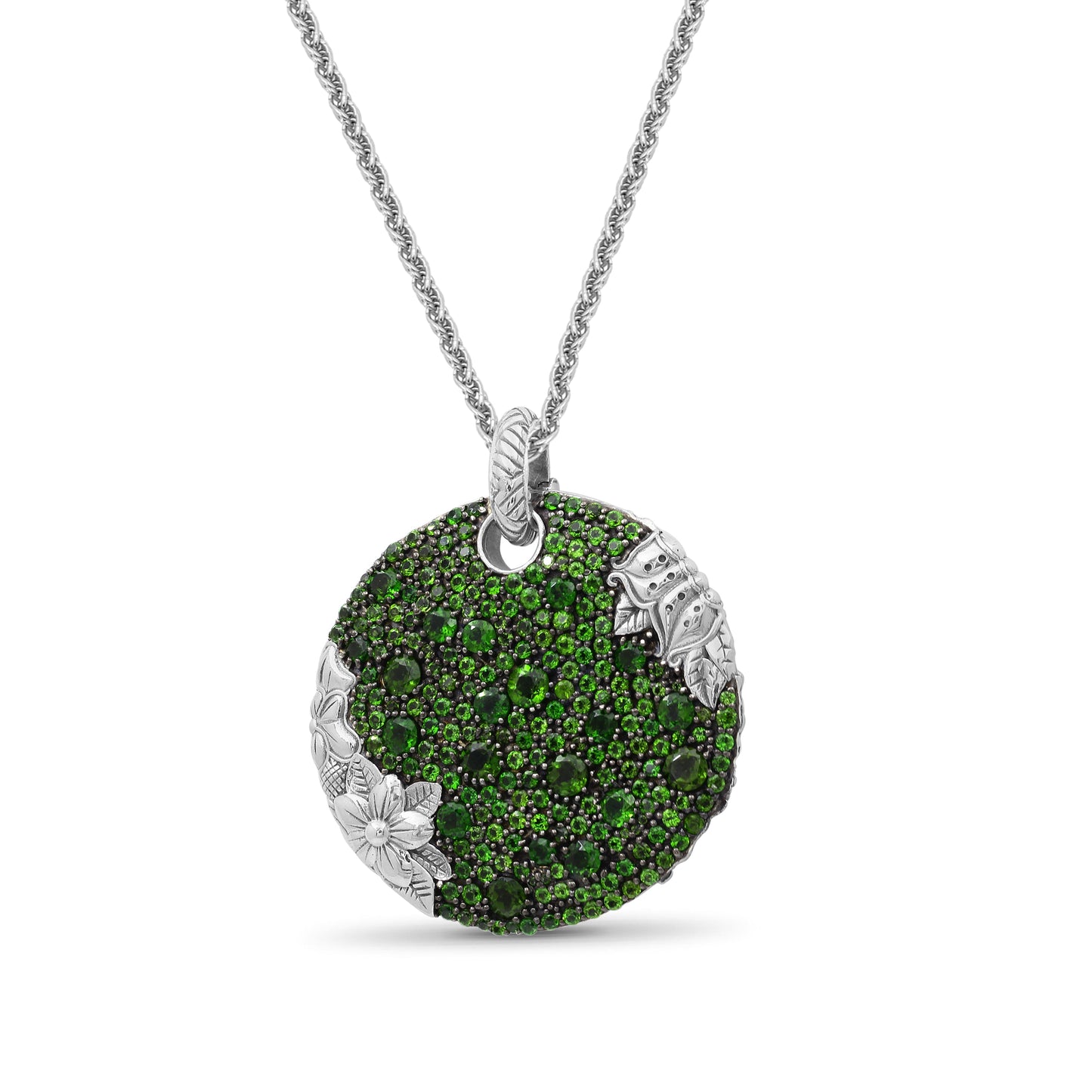 Garden of Stephen Faceted Chrome Diopside Pave Pendant in Sterling Silver