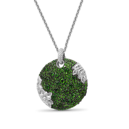 Garden of Stephen Faceted Chrome Diopside Pave Pendant in Sterling Silver