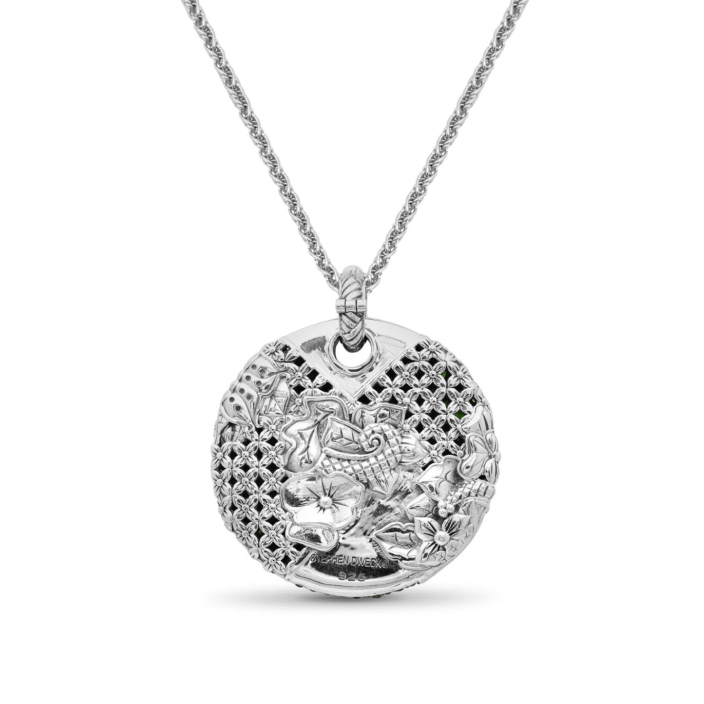 Garden of Stephen Faceted Chrome Diopside Pave Pendant in Sterling Silver