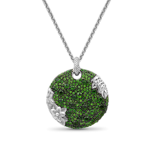 Garden of Stephen Faceted Chrome Diopside Pave Pendant in Sterling Silver