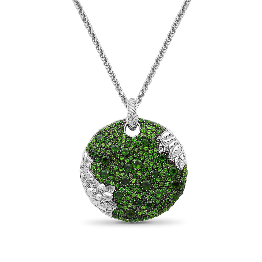 Garden of Stephen Faceted Chrome Diopside Pave Pendant in Sterling Silver